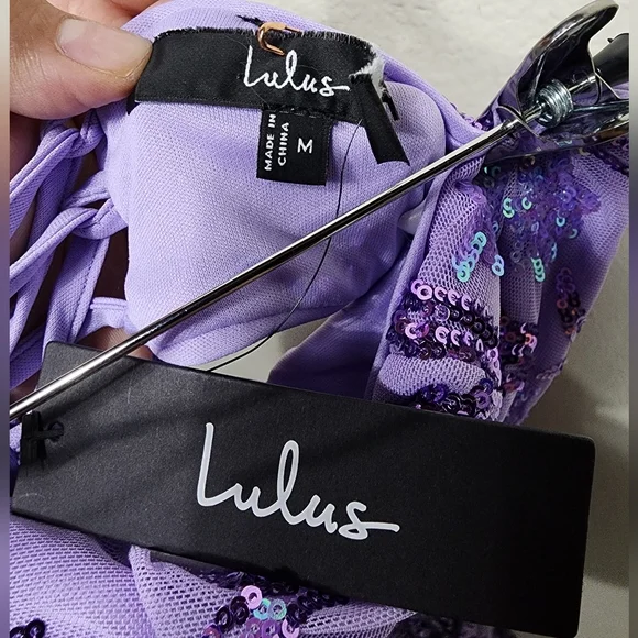Lulus Shimmering Icon Lavender Sequin Lace-Up Strapless Maxi Dress M Party Prom - Picture 12 of 12